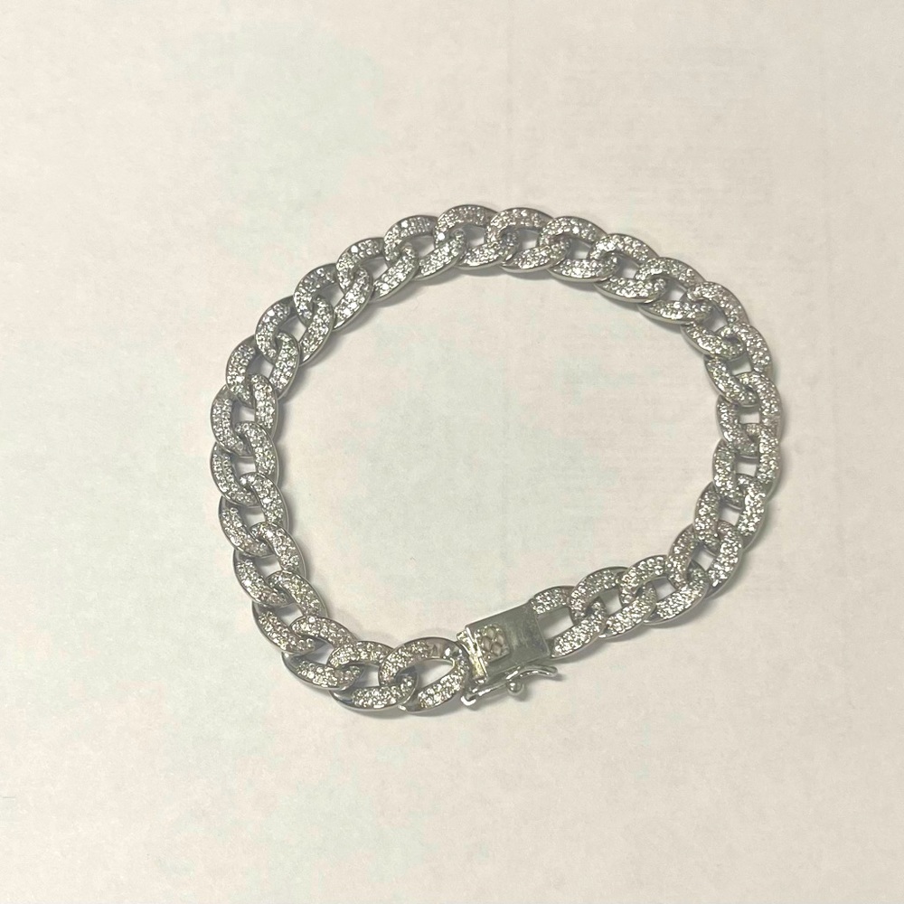 Silver plated Pave Curb Chain Bracelet.